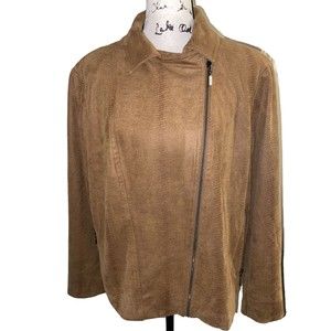Chico's Faux Suede Zip Up Jacket Camel Moto Style Sz 3 16/18